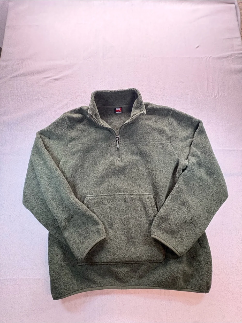 32 Degrees Heat Men’s XL Olive Green Quarter Zip Fleece Pullover Kangaroo Pocket